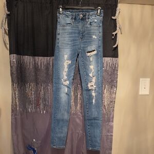 American Eagle Outfitters Light Blue Distressed Skinny Jeans